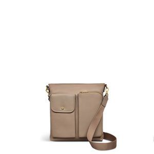 London Selby Crescent Small Leather Ziptop Crossbody Bag, Silt T_T